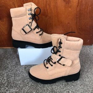 Stylish Tan Combat Boots with Buckle